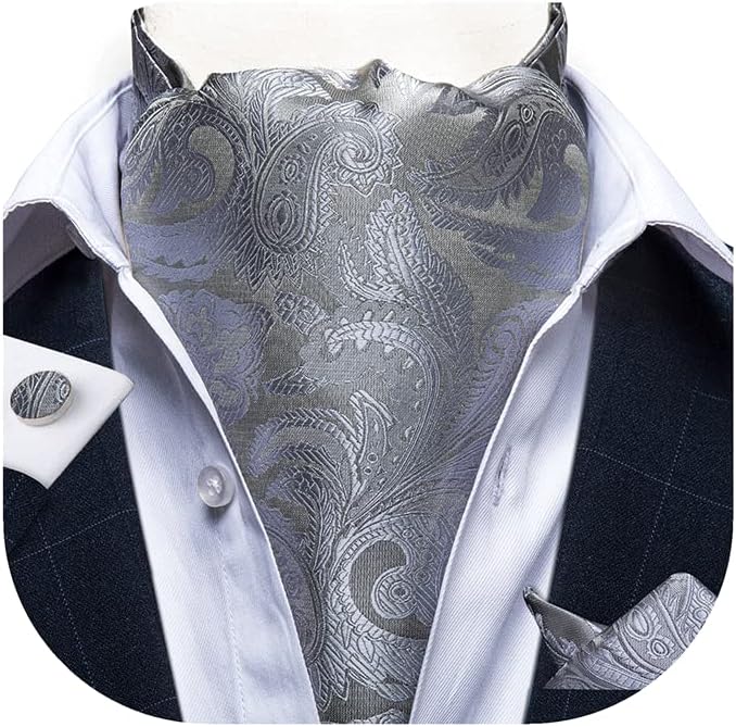 DiBanGu 3PCS Ascot Ties for Men Wedding Jacquard Woven Silk Ascot Cravat for Men Cravat Tie and Pocket Square Set - Image 1